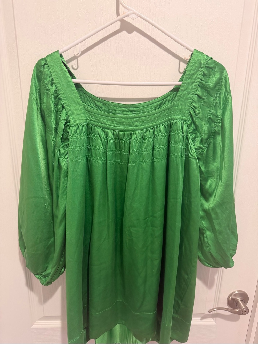 Context Kelly Green Smocked Square-Neck Tunic